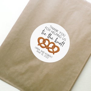 Custom Pretzel Wedding Favor Stickers Thank You For Helping Us Tie The Knot Happy Couple Tied the Knot Stickers Wedding Pretzel Stickers