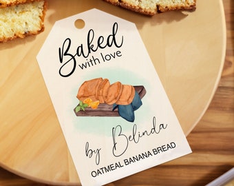 Bread Baked With Love Tags Personalized Baking Tag Custom Holiday Baking With Love Labels Banana Bread Tag