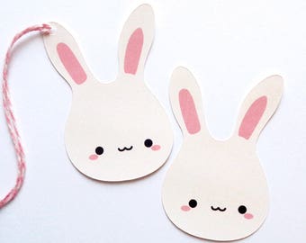 Kawaii Bunny Baby Shower Tags Easter Bunny Tags Die Cut Rabbits Set of 16 Bunny Baby Gift Tags Cute Bunny Favor Tags