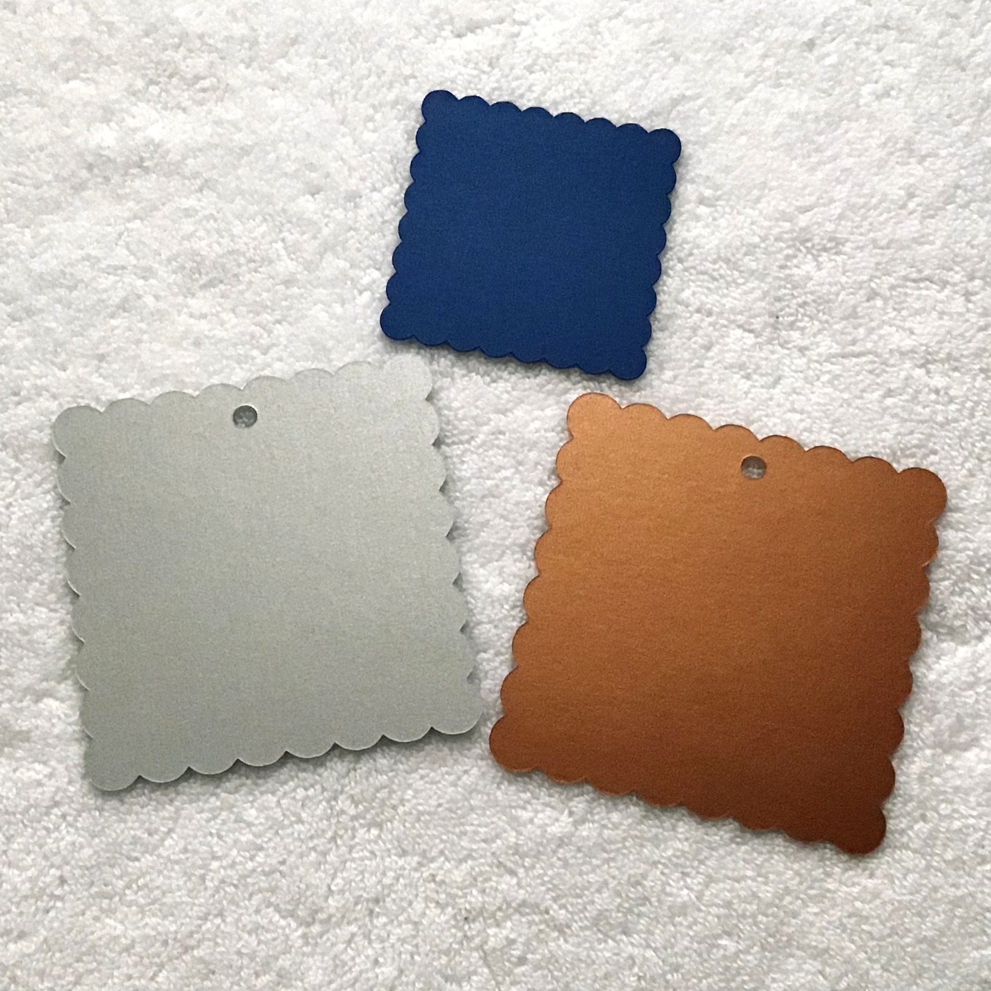 Scalloped Square Die Cuts Pearlescent Cardstock Paper Squares Choose Size,  Color Set of 40 Blank Square Tag Scalloped Blank DIY Place Cards 