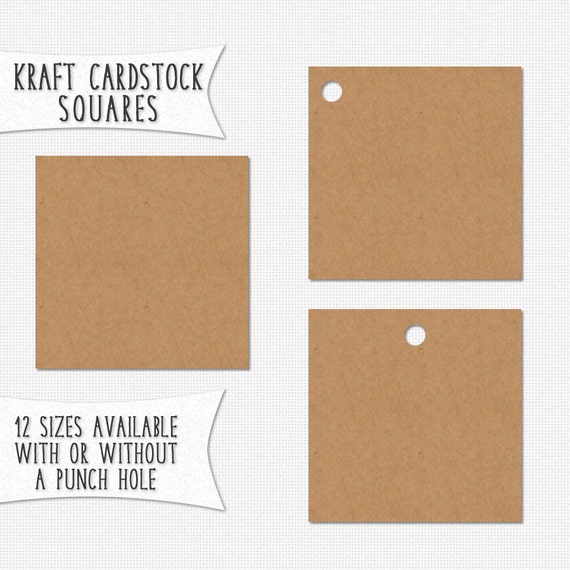 Kraft Paper Squares Brown Kraft Cardstock Square Die Cuts Choose Size,  Style Set of 40 Blank Square Kraft Tags Square Cut Outs