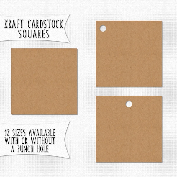 Kraft Paper Squares Brown Kraft Cardstock Square Die Cuts Choose Size, Style Set of 40 Blank Square Kraft Tags Square Cut Outs