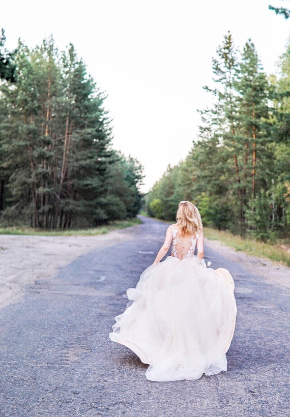 Lace Non Corset Wedding Dress Flora Gown Low Back Etsy