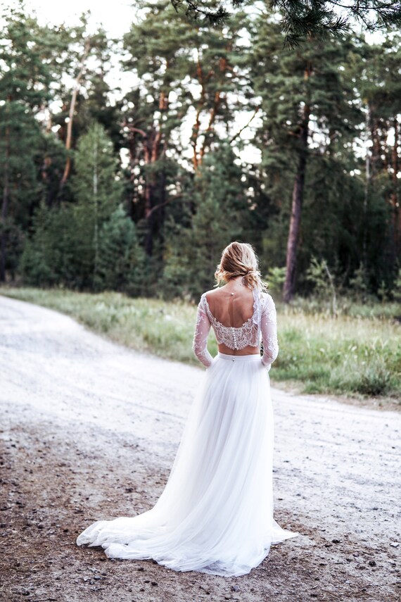 long sleeve crop top wedding dress