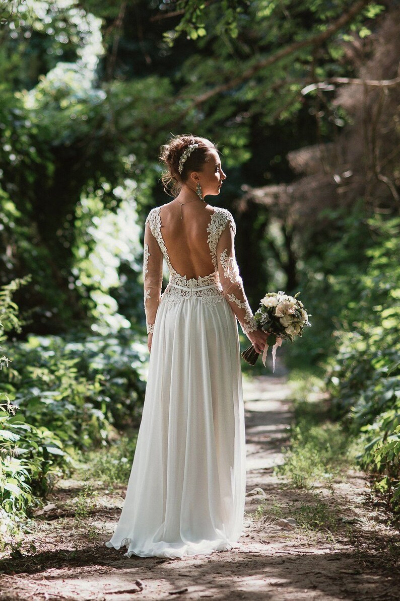 Bohemian wedding dress long sleeves boho bridal dress open | Etsy