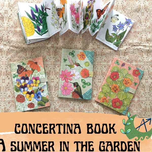A summer in the Garden Concertina Book - Accordion Book - Artist Book - Handmade book - Naturalist journal- Limited Edition