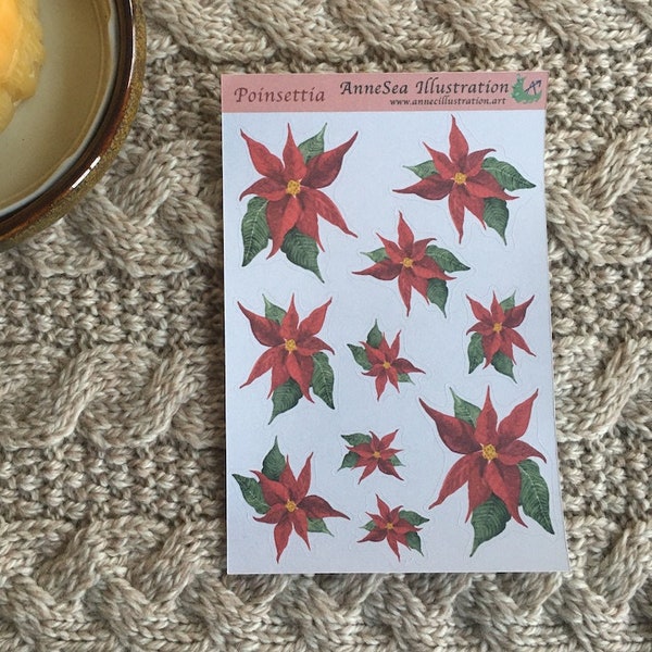 Poinsettia sticker sheet - Christmas flower