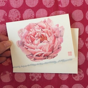 Pivoine Merci Jeu de cartes - 3 petites cartes - Carte Têt 2023 - Aquarelle - Carte du Nouvel An lunaire - Célébration du Nouvel An chinois