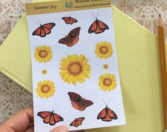 Butterflies and Sunflowers Sticker Sheet - Summer stickers - Cottage core stickers - Planner stickers - Monarch butterfly