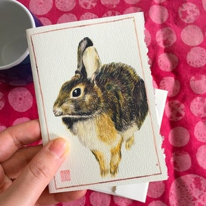 Ensemble de cartes de remerciement lapin - 3 petites cartes - Carte Têt 2023 - Peinture à l'aquarelle - Carte du nouvel an lunaire - Année du lapin