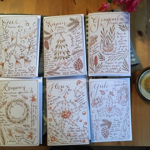6 Magical Yule Plants Grimoire Page Greeting Card Set - Magie des plantes - Folklore végétal - Célébration de Yule - Jeu de cartes de Noël - Yule Plants -