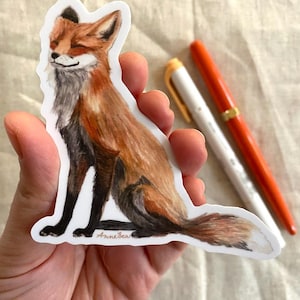 Sticker vinyle renard assis - Stickers aquarelle