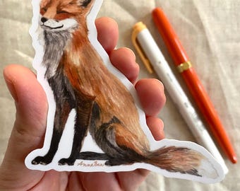 Fox Sitting Vinyl Sticker - Watercolour stickers