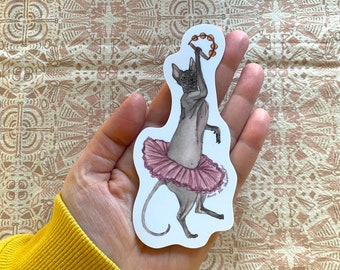 Dancing Sphynx Cat- Vinyl Stickers - Funny Sticker - Watercolor Painting - Water bottle sticker