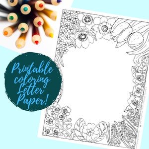 Papel de carta de flores de primavera - Página para colorear imprimible PDF - Papelería imprimible