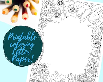 Carta da lettere con fiori primaverili - Pagina da colorare stampabile PDF - Cancelleria stampabile