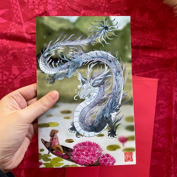 Year of the Dragon 2024 Card or Print- Lunar New Year - Halong Bay - Lotus flower - Vietnam - Spring 2024