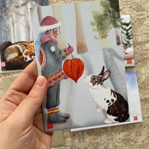 Lot de 3 cartes de fées d'hiver - carte de voeux de Noël - fées aquarelle