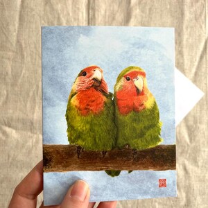 Inseparable birds Card - Watercolour Painting - Valentine