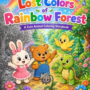 Printable Coloring Storybook | The Lost Colors of Rainbow Forest | Read and Color Kids PDF | Fantasy Activity Book