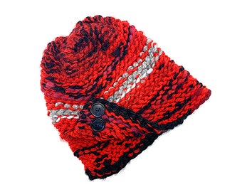 Red Cloche-style knit hat