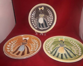 Vintage Painted Terracotta Plates - Terra Keramikk -Multicolored Ladies - 3