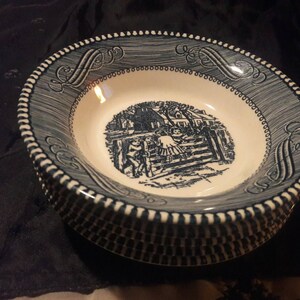 Currier & Ives - Vintage 1950s desert bowls - Set of 5 &quot;Old Farm Gate&quot; Design Bowls