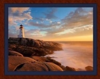Silent Sentinel Lighthouse Fabric Panel
