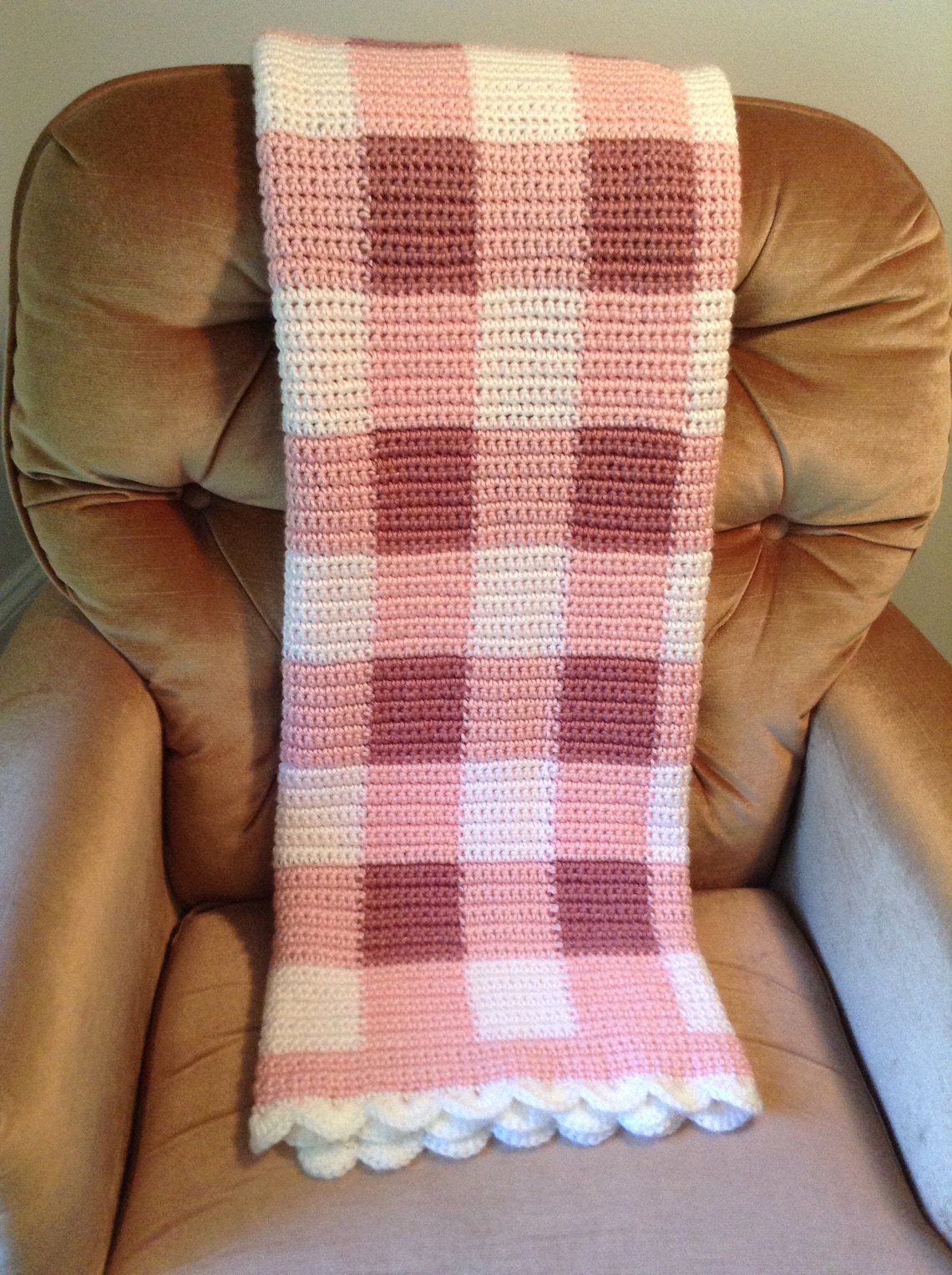 Pink Gingham Crochet Baby Blanket Pink And White blanket Etsy