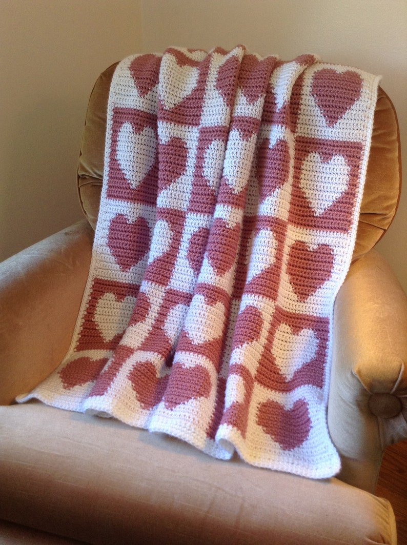 Baby Blanket Pink and White Hearts Baby Blanket, Crochet Baby Blanket