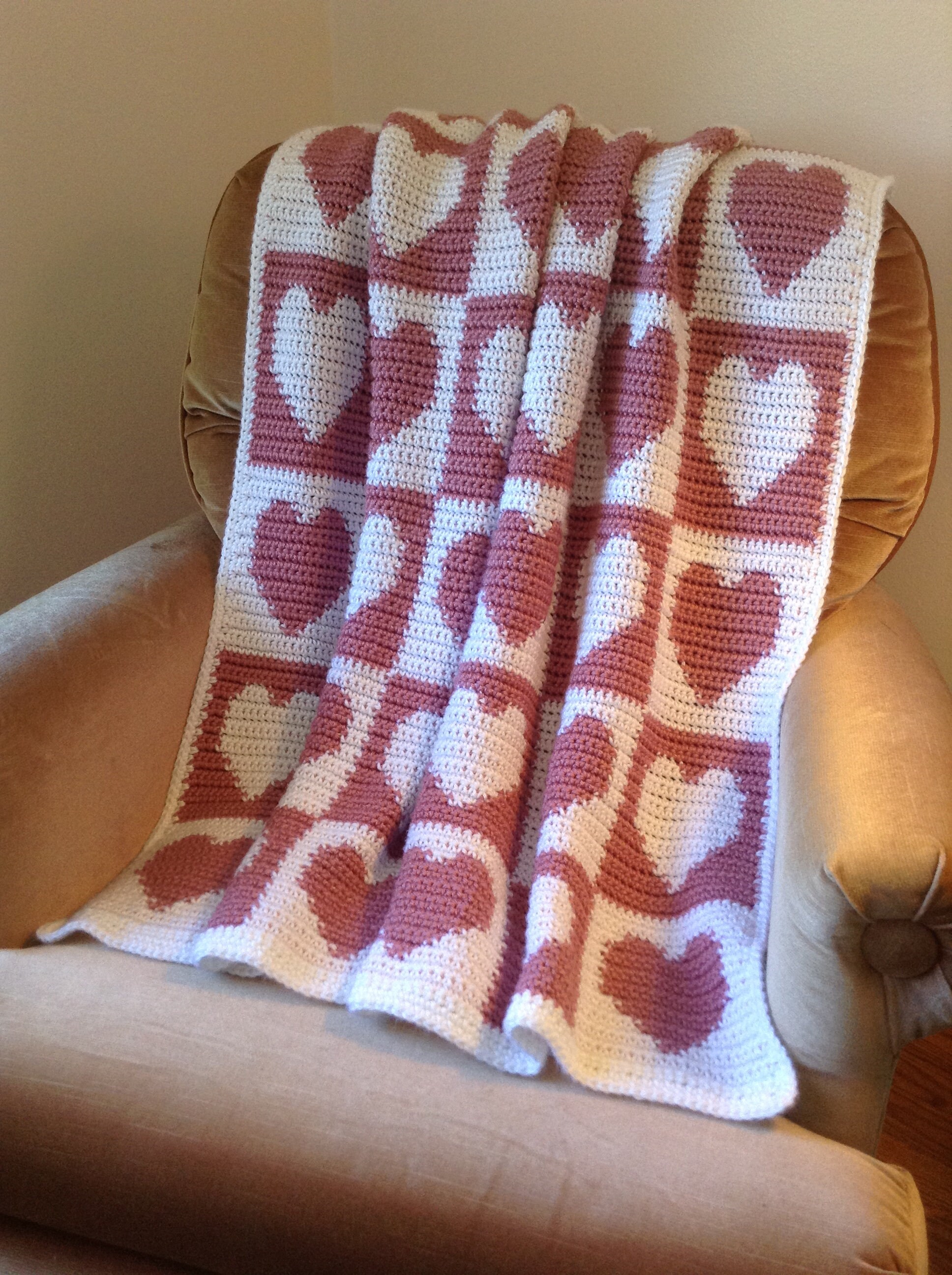 Pink Hearts Baby Blanket Pink And White BlanketCrochet Baby Etsy