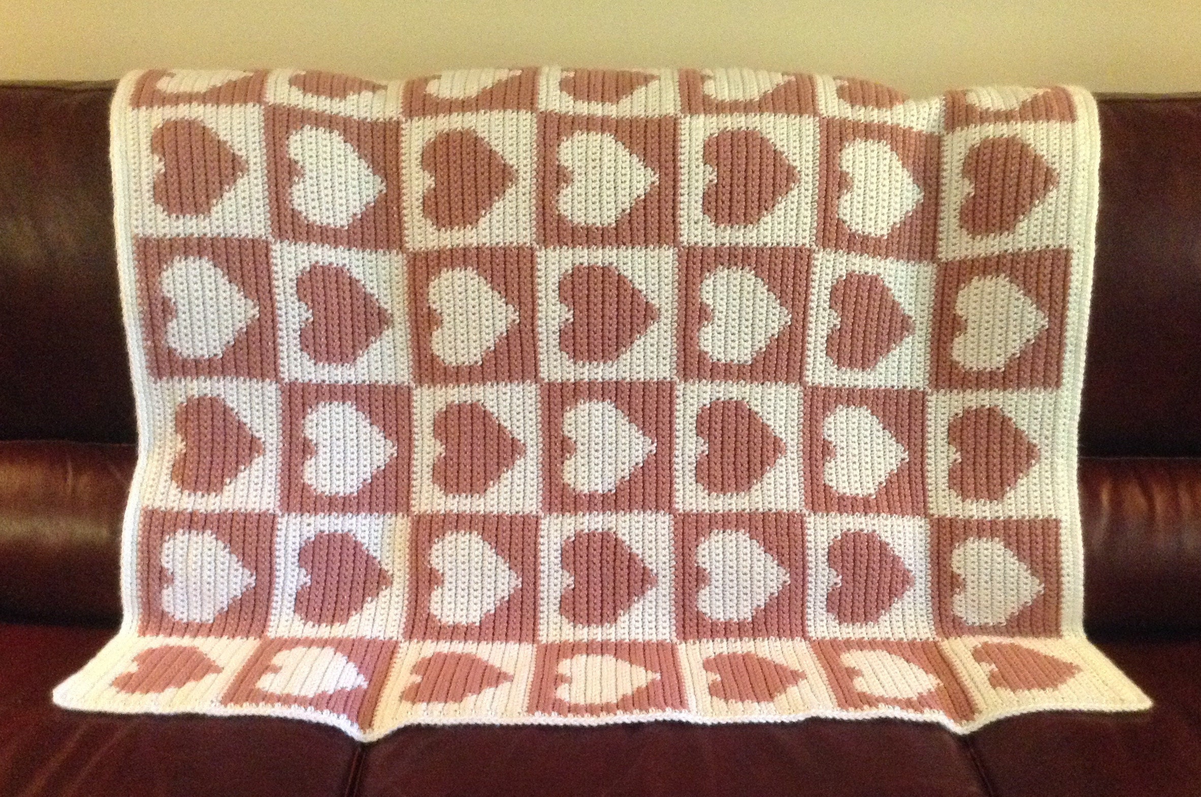 Pink Hearts Baby Blanket Pink And White BlanketCrochet Baby | Etsy