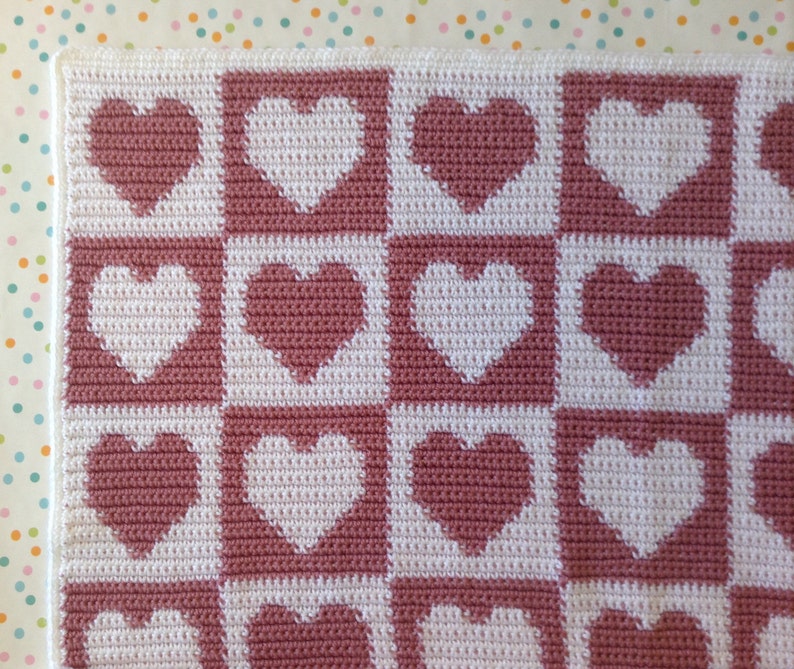 Pink Hearts Baby Blanket Pink And White BlanketCrochet Baby Etsy