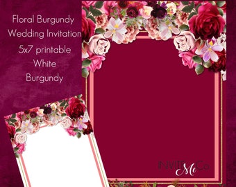 Burgundy and White Floral Wedding Invitation | Fall Wedding Invitation | Winter Wedding Invite | Printable Invitation | Digital Invite