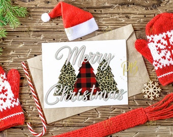 Printable Christmas Cards Holiday Cards Cheetah and Plaid cards in 5x7