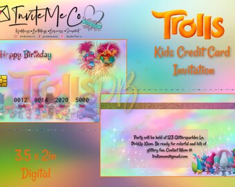 Trolls Printable Birthday Credit Card Invitation