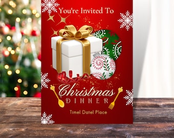Red and Gold Christmas Dinner Card| Christmas Card | Red Holiday Card |Christmas Dinner | Dinner Card |