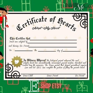 Certificat Adoptez mon coeur | jour de fête | Bonus parent | Adoptez le beau-parent et l'enfant