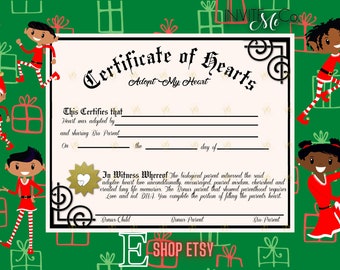 Adopt My Heart Certificate | Gotcha Day | Bonus Parent | Adopt Step-parent and Child