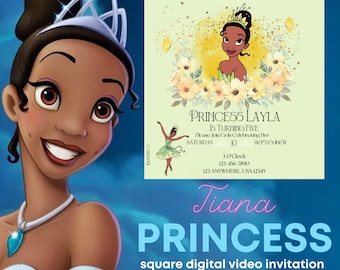 Digital Princess & The Frog Birthday Invitation| Princess Tiana Invitation| Princess Video Invitation| Square Invitation
