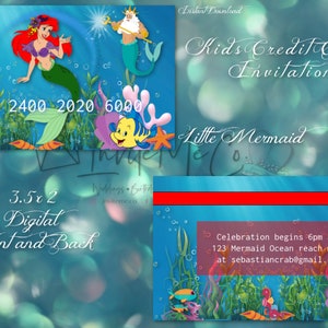 Carta di credito per bambini stampabile Invito per bambini con la Sirenetta