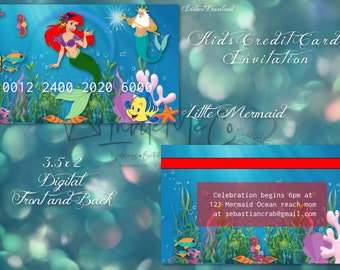 Printable Kids Credit Card Little Mermaid Children's Invitation