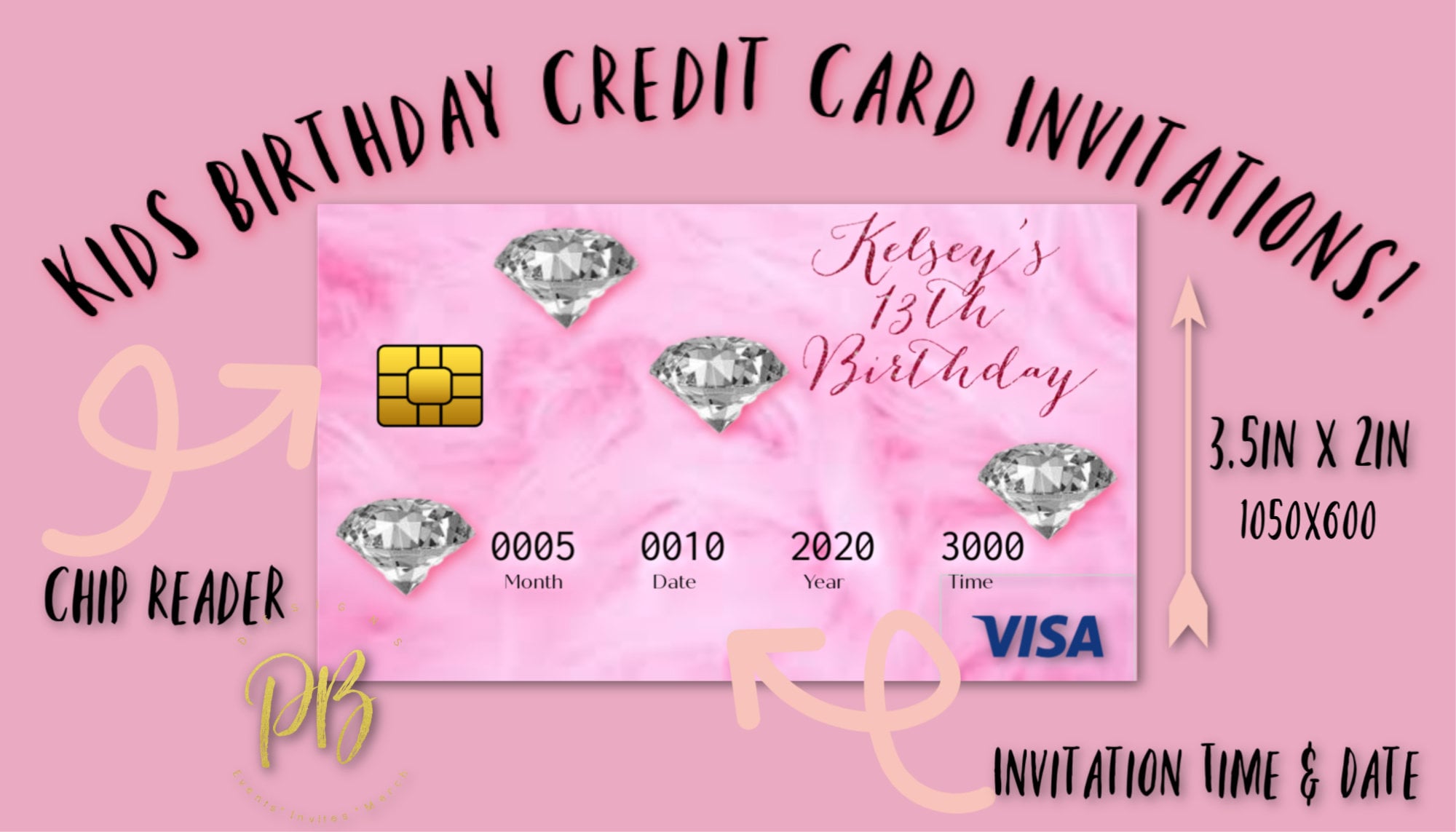 Printable Pink Fur and Diamonds Kids Credit Debit Card