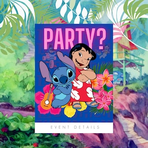 Convite de Lilo e Stitch|Convite de aniversário havaiano| Modelo editável de convite Aloha Ohana personalizado para impressão, download instantâneo digital