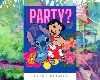 Lilo and Stitch Invitation|Hawaiian Birthday Invitation| Aloha Ohana Invite Editable Template Custom Printable Instant Download Digital