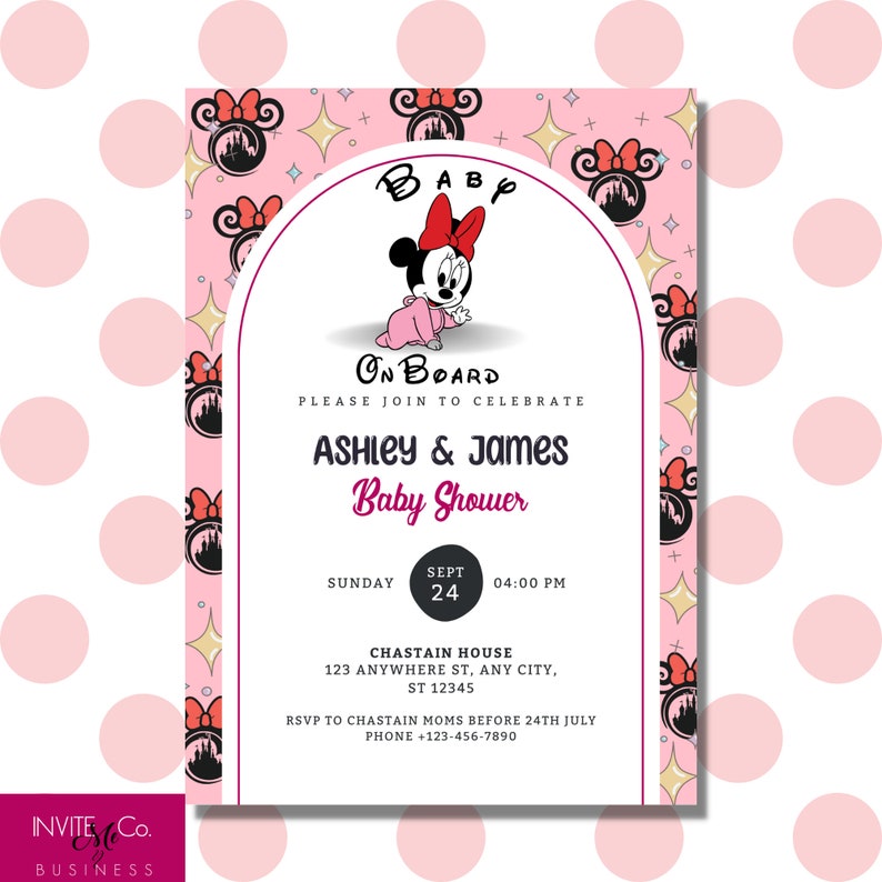 Minnie Mouse Baby Shower Mickey Mouse Baby Shower Invitation 5x7