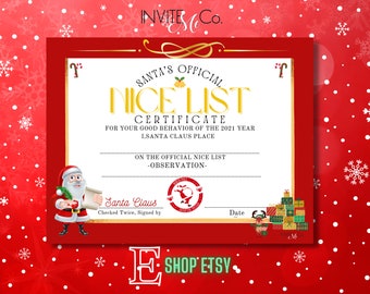 Santas Nice List Certificate | Naught or Nice list | Christmas Certificate
