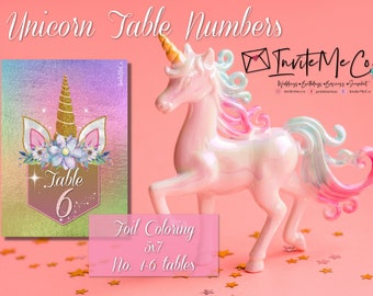 Rainbow Foil Unicorn Numbers | Template Printable| Girl Unicorn Table Numbers 1-5| Instant Download
