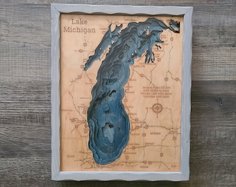 Lake Michigan 3d Wood Map