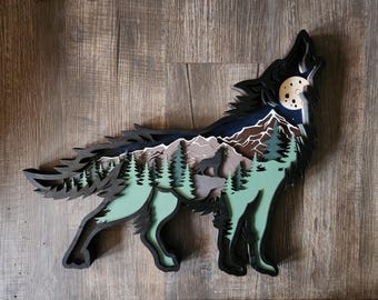 Howling Wolf Scene 3d Layered Wall Art